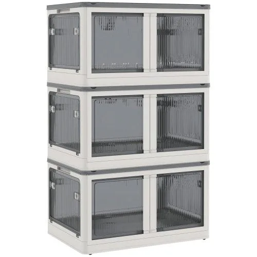 Caja de almacenamiento de 69l apilable con ruedas, plegable, acceso por 5 lados, blanca - comfortxl