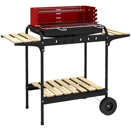 Barbacoa de carbón de metal con ruedas, parrilla ajustable en altura– 103x47x95 cm