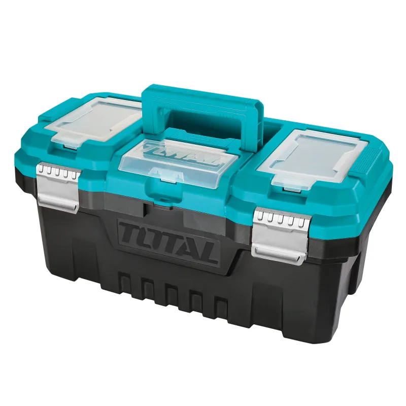 Total - caja para herramientas | medidas 508 x 296 x 261 mm | plástico | azul | con cierre metálico | con 2 compartimentos de almacenamiento | con ban