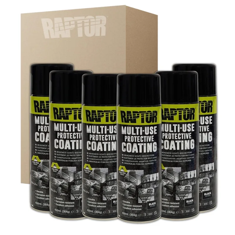 6 x spray pintura raptor 1k negro 450 ml