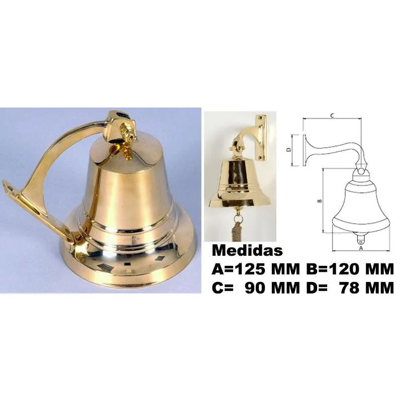 Campana laton brillo 150 mm con badajo+cuerda+2 tornillos