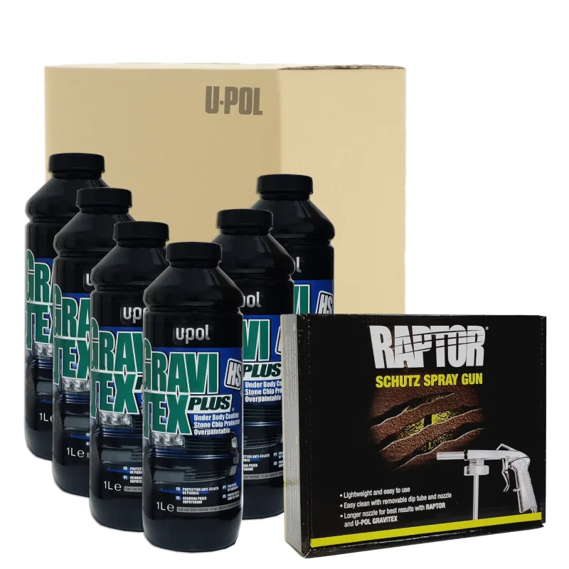 Kit 6 x pintura antigravilla hs negro gravitex 1 lt + pistola std