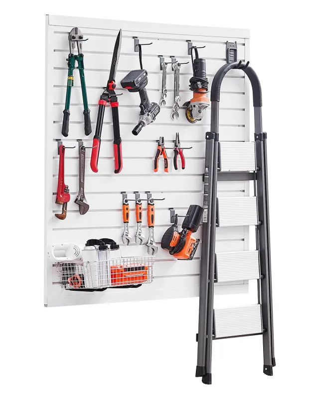 Panel de listones para garage,vevor 1230 x 1235 mm,panel almacenaje de herramientas pvc con diseño modular,soporte de herramientas de pared,blanco