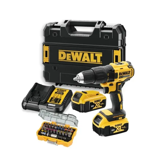 Perceuse visseuse dewalt 18v xr - 2 batteries 4.0 ah li-ion + chargeur + coffret + coffret d'embouts - dcd777m2ta