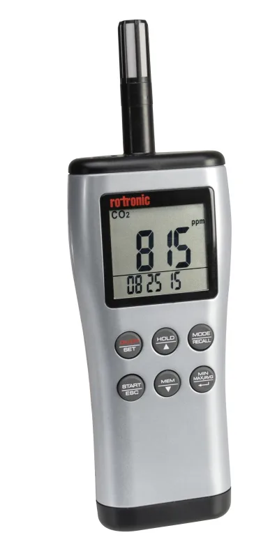 Medidor rotronic cp-11 calidad aire interior co2 temp humedad ndir alarmas registro datos ambientes saludables