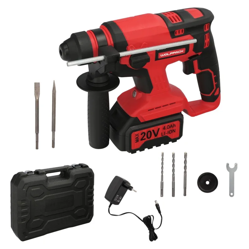 Martillo sds plus a bateria 20 volt. con bateria 4.0 ah. 1.400 r.p.m. 3 funciones cincelar, perforar y perforar con martillo