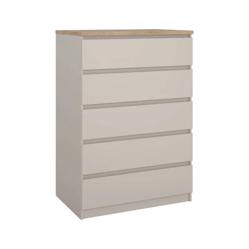 Cómoda piccilli, cajonera multifuncional con 5 cajones, cómoda elegante para dormitorio, 77x50 h111 cm, beige