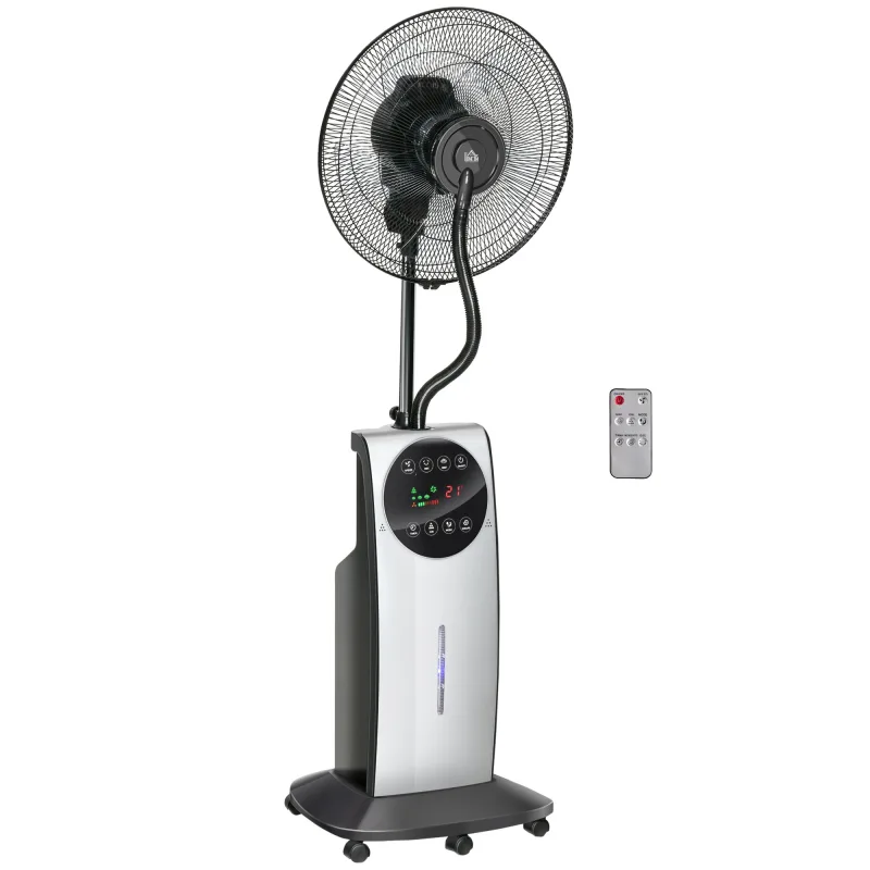 Ventilador de pedestal con rociador de niebla,ventilador de enfriamiento de 90 w, 3 modos de aire,tanque de agua de 31 l,ruedas,control remoto negro