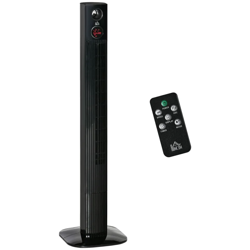 Ventilador de pedestal con mando a distancia 45w temporizador 12h oscilación 70° 3 niveles de ventilación con difusor de aroma 31,5x31,5x117cm negro