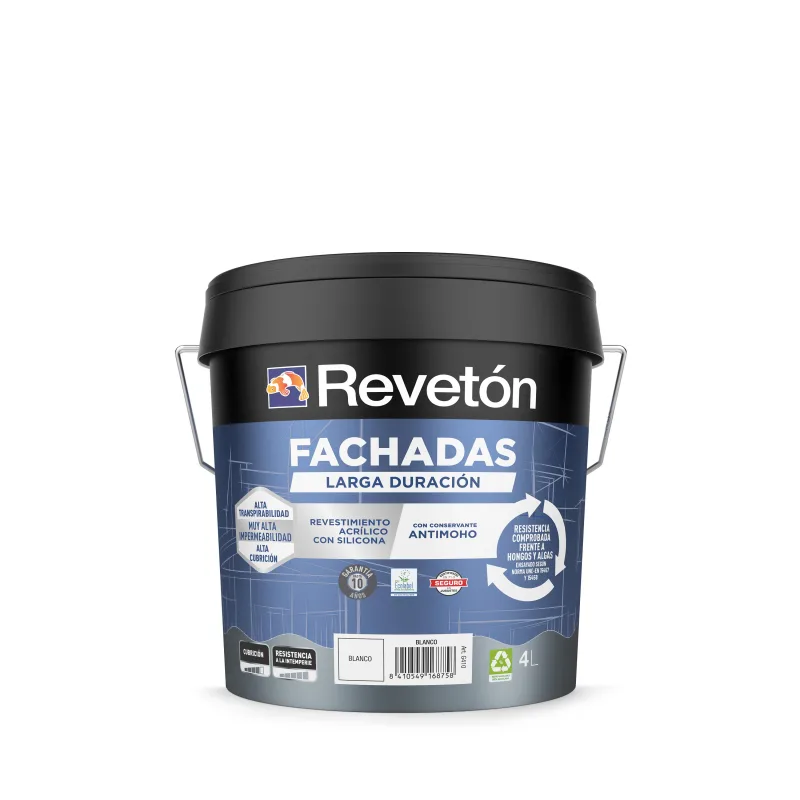Pintura exterior color blanco para fachada, cemento, hormigón revetón mate 4l base agua antigoteo