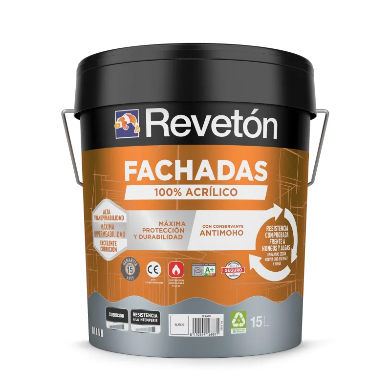 Pintura exterior color blanco para fachada, cemento, hormigón revetón mate 15l base agua antigoteo