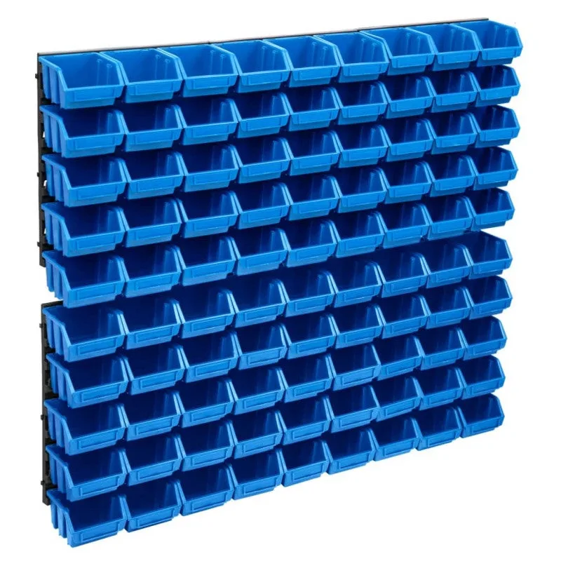 Kit de recipientes de almacenamiento y paneles de pared 96 piezas azul y negro