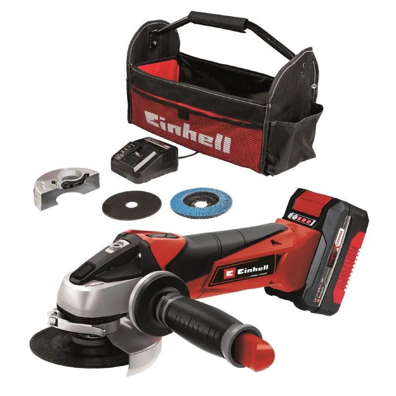 Amoladora a batería einhell te-ag 18v disco 115 con batería de 4ah + discos