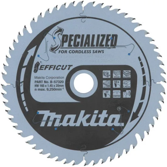 Makita efficut hoja de carburo multi madera 165x20 mm 56 dientes - b-57336