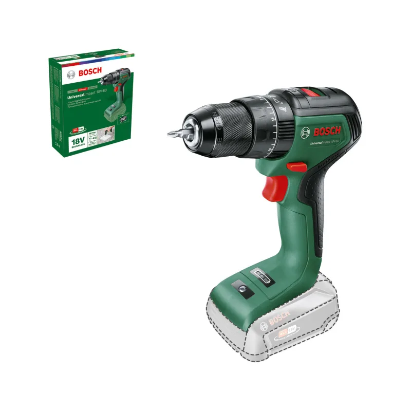 Taladro a batería bosch 18v brushless - sin batería - universalimpact 18v-60
