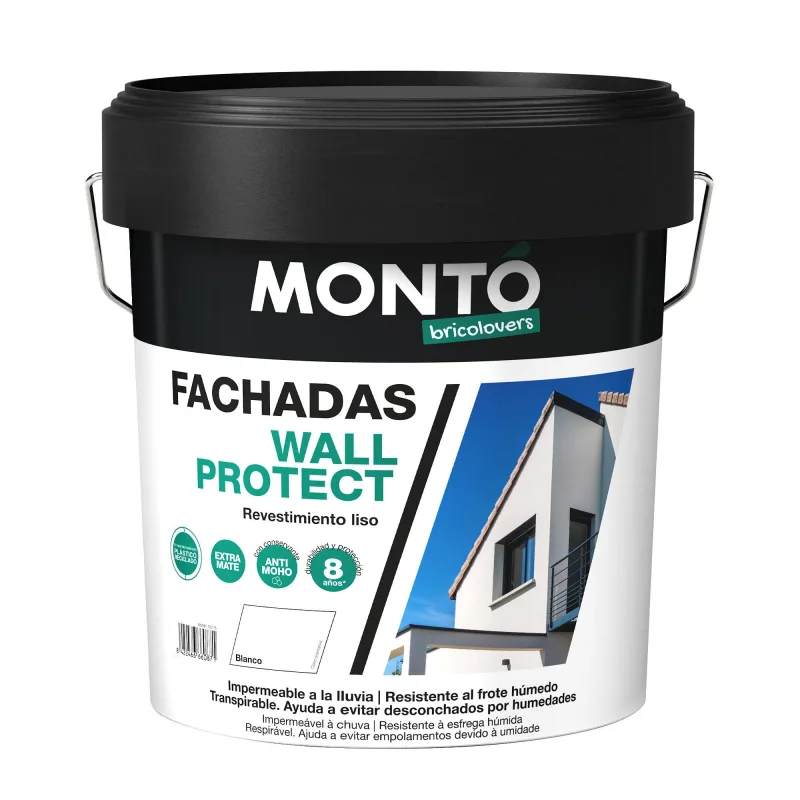 Pintura exterior color blanco para cemento, fachada montó mate 4l base agua resistencia térmica