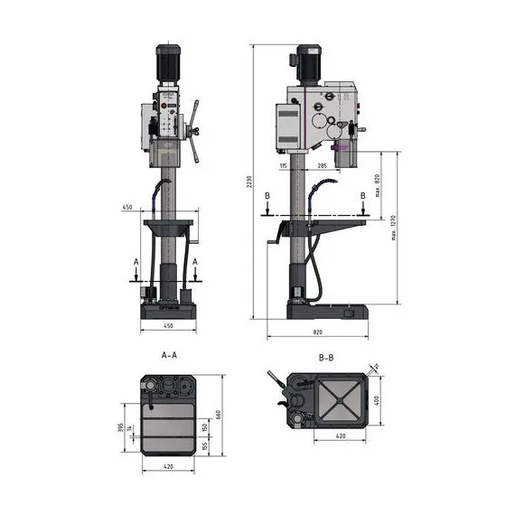 Taladro de columna con variador de velocidad dh 32 gsv optimum
