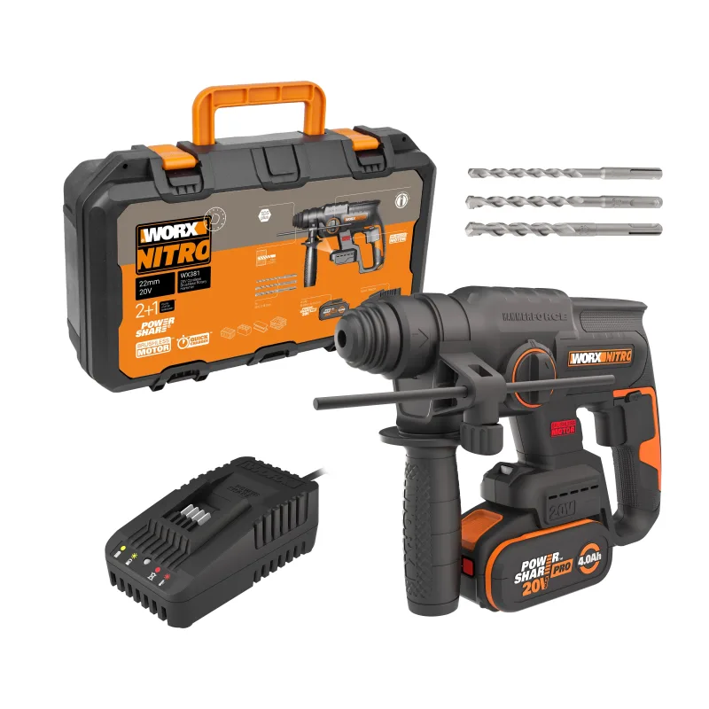 Martillo perforador sds+ brushless 20v 2j con batería 4ah wx381