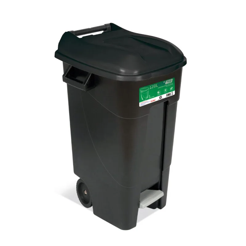 Cubo de basura con pedal de polipropileno negro de 120l ecotayg