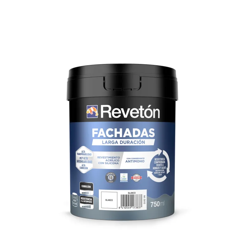 Pintura exterior color blanco para hormigón, cemento, fachada revetón mate 750ml base agua antigoteo