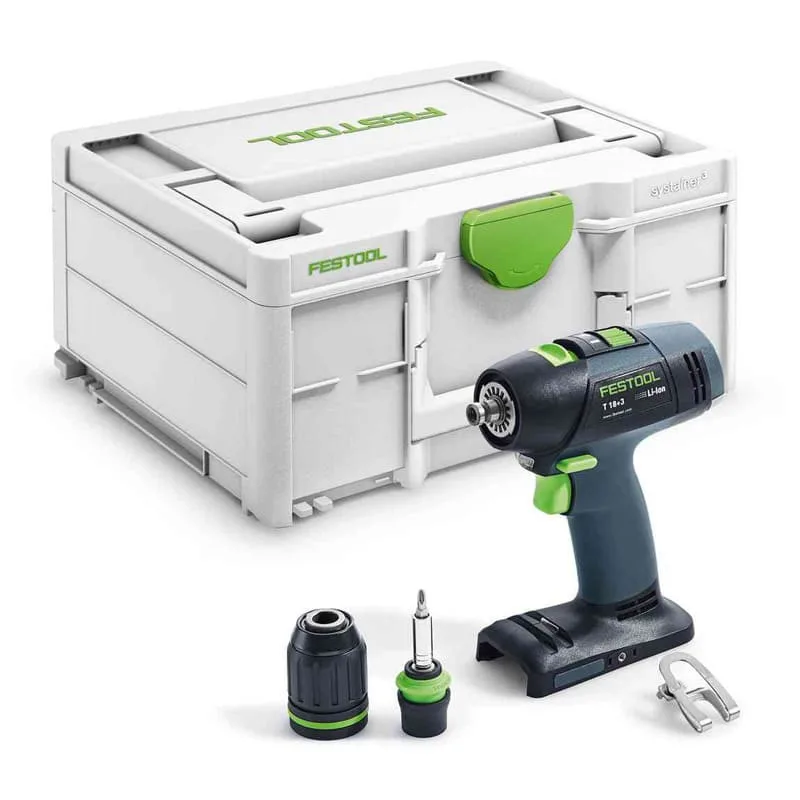 Taladro atornillador festool t 18+3-basic (cuerpo solo + systainer sys3 m 187)