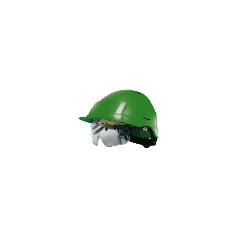 Casco verde con máscara integrada bajo la visera singer - casirisver2