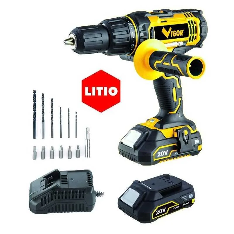 Taladro percutor vigor vi-t20pli 2 baterías 20v 1,5ah