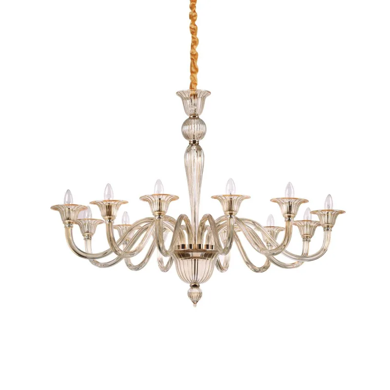 Chandelier sans abats jours brigitta verre ambre 12 ampoules 99,5cm