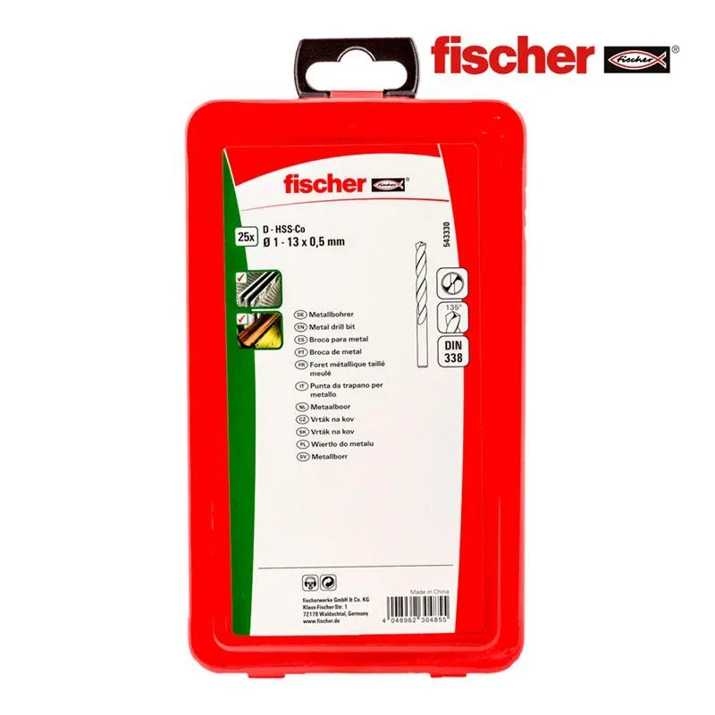 Pack 25 brocas para metal hss-co din338 ø1-13x0,5mm 543330 fischer