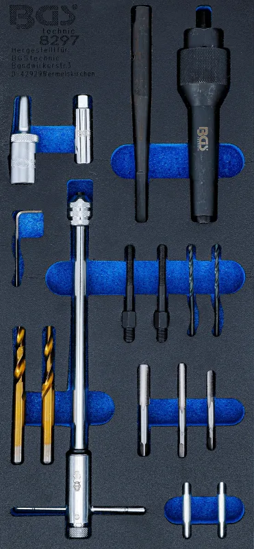 Bandeja para carro 1/3: juego de extracción y reparación de roscas de calentadores | m8, m10 | 17 piezas