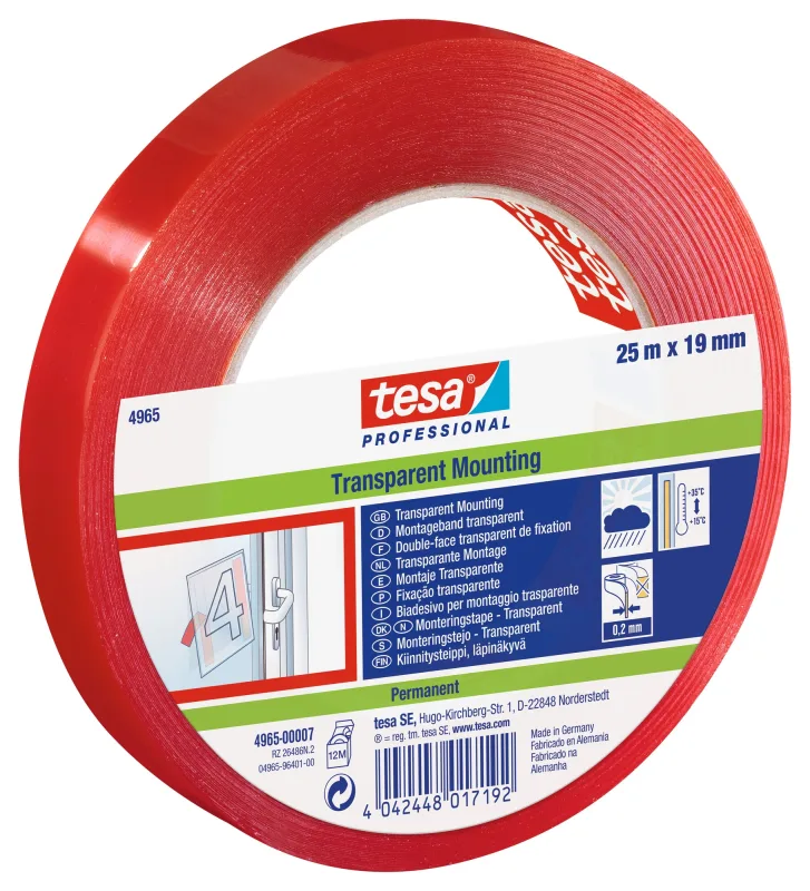 Cinta adhesiva doble cara tesa 19 mm x 25 m transparente