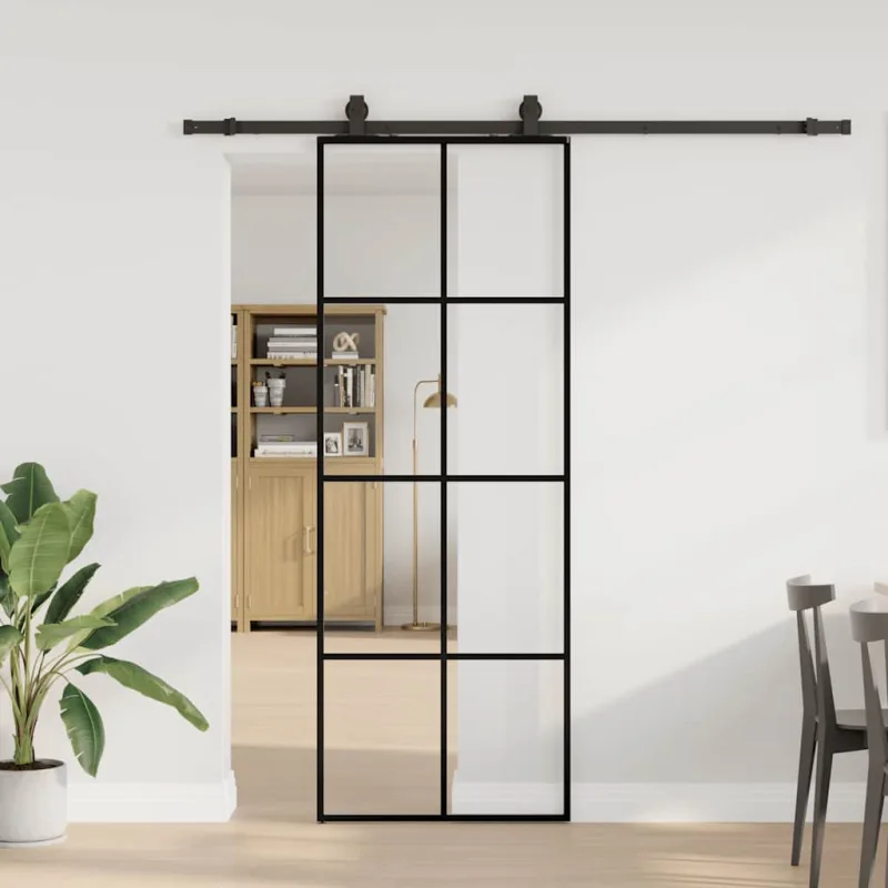 Kit herrajes para puerta corredera negra 76x205 cm cristal esg
