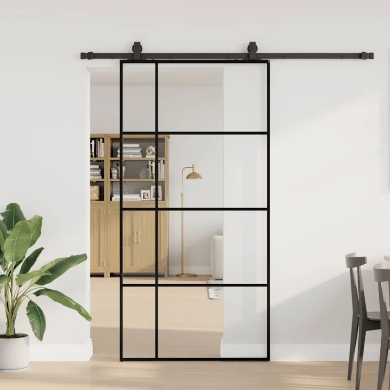 Kit de herrajes para puerta corredera negro 102,5x205 cm