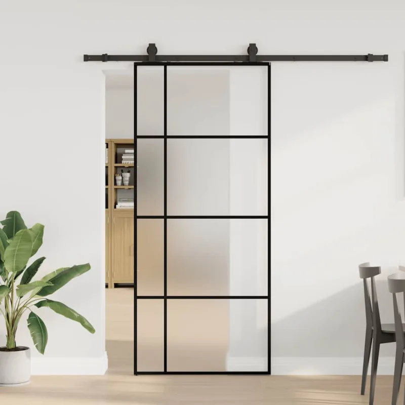 Kit herrajes para puerta corredera negra 90x205 cm cristal esg