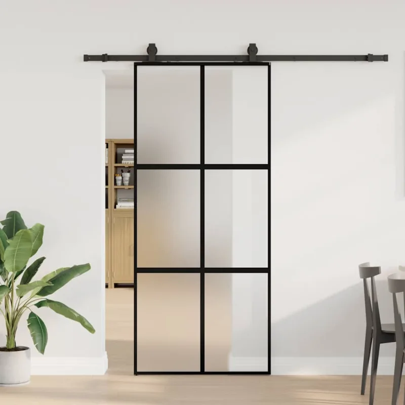 Puerta corredera con kit de herrajes negros 90x205 cm