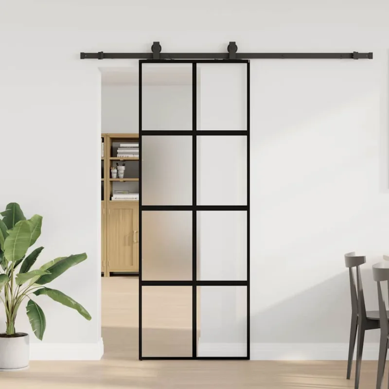 Kit herraje puerta corredera cristal templado negro 76x205 cm