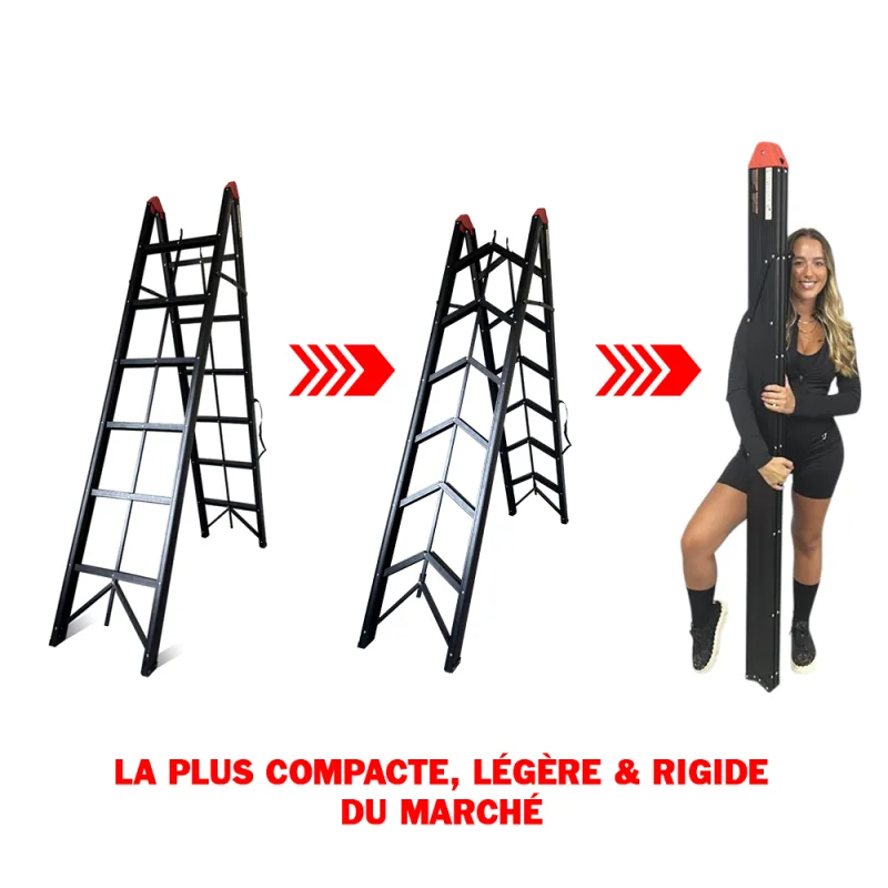 Scalera plegable de 2,10 m, escalera de aluminio plegable, escalera telescópica, calidad superior, garantía de 5 años
