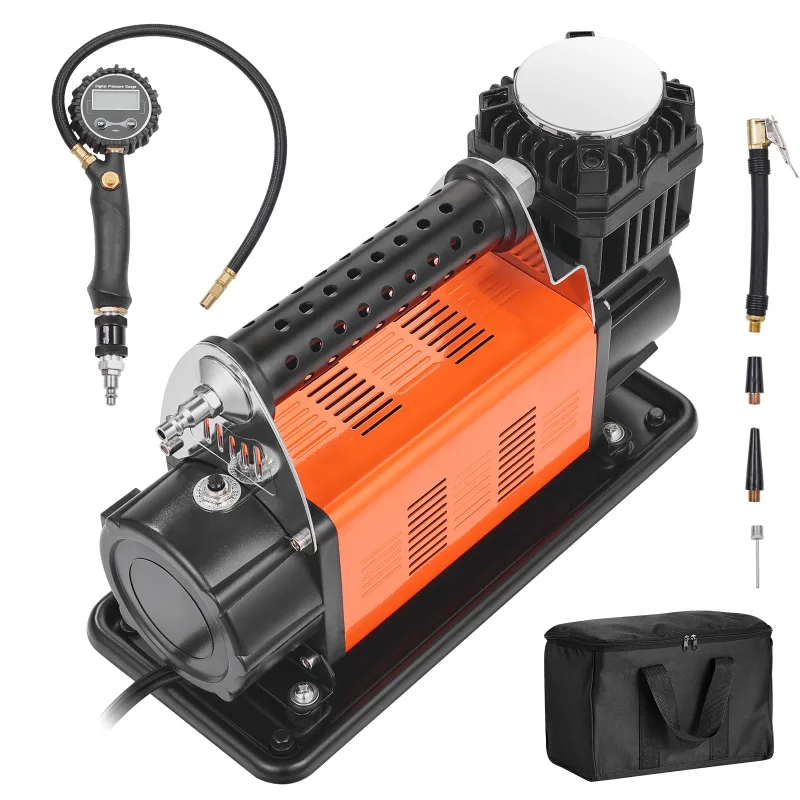 Compresor de aire robusto succebuy 12v kit de inflado de neumáticos con manómetro digital incluido, inflador de neumáticos portátil 7,06 cfm
