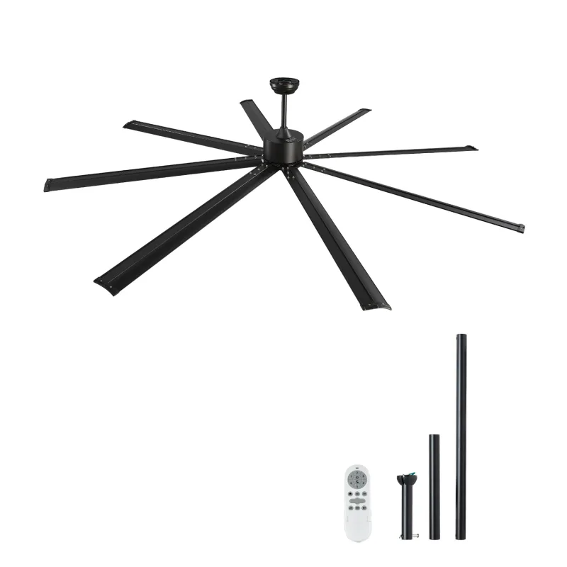 Ventilador de techo 244 cm, sin luz, control remoto 6 velocidades, 8 aspas de aluminio, motor cc reversible, ventilador exterior, perfil bajo succebuy
