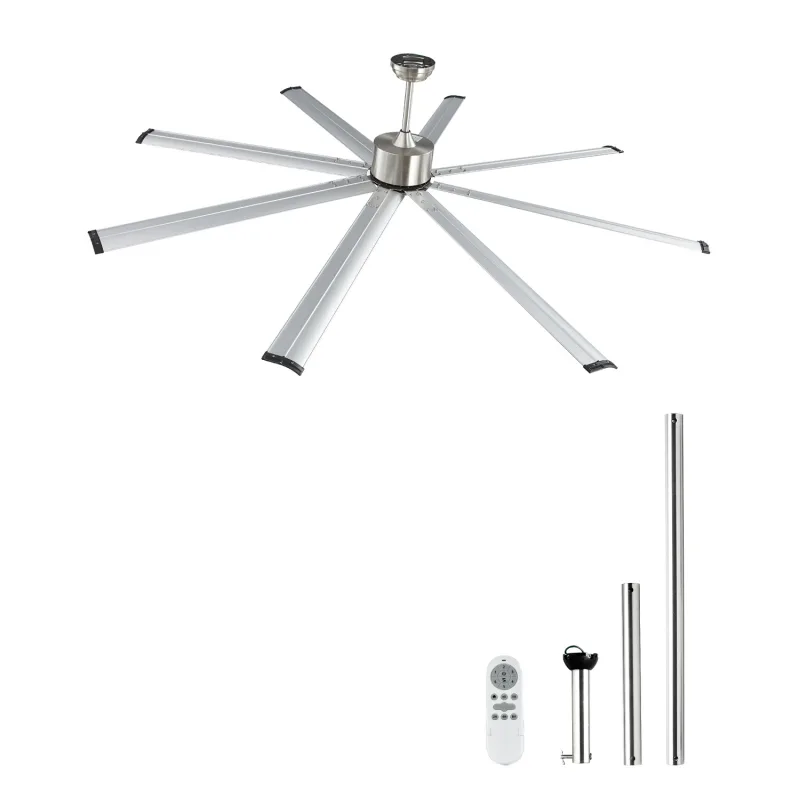 Ventilador de techo 213 cm, sin luz, control remoto 6 velocidades, 8 aspas de aluminio, motor cc reversible, ventilador moderno bajo perfil succebuy