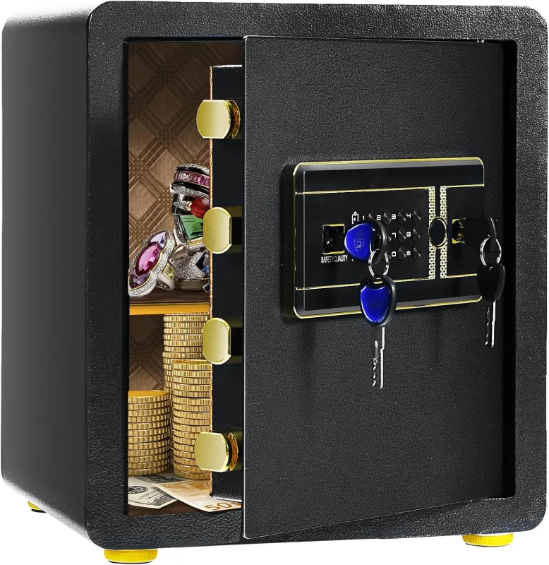 Caja fuerte con teclado digital, caja fuerte doméstica cerradura integrada y llaves dobles, caja fuerte de seguridad con estante extraíble hog