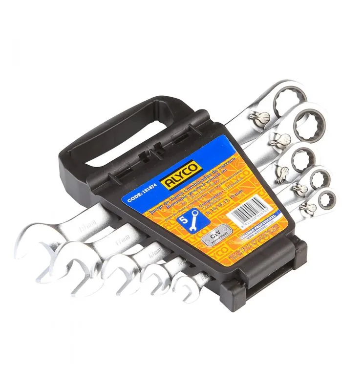 Juego 5 llaves comb. carraca rev 8-19 mm marca alyco
