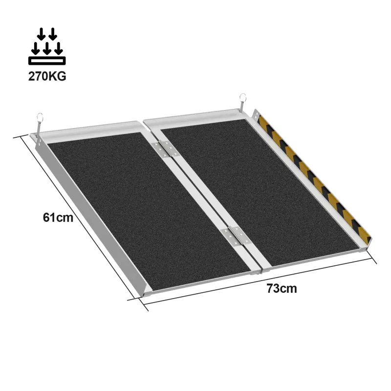 Rampa para silla de ruedas, rampa de acceso plegable, rampa de aluminio, superficie antideslizante, capacidad 270 kg, 61 cm