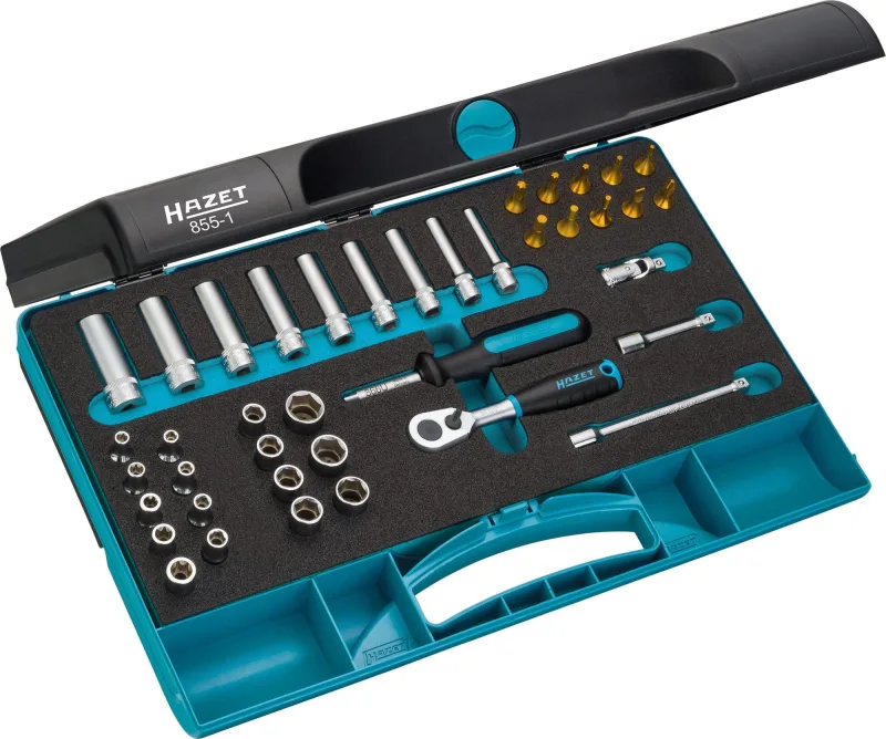 Hazet 855-1 serie di chiavi a bussola, multicolore, attacco quadro, cavo, 6.3 mm 1/4 di pollice