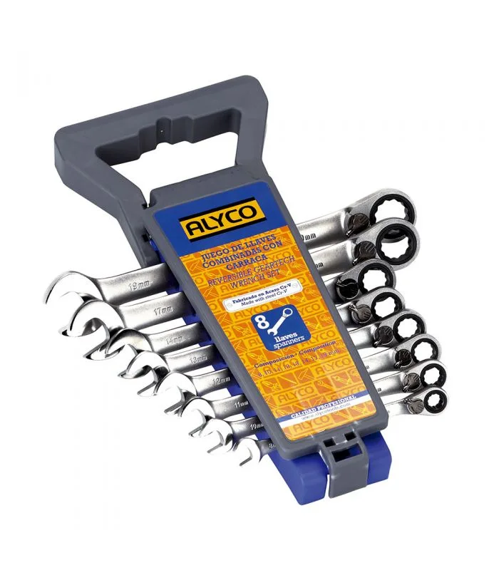 Juego 8 llaves comb. carraca rev 8-19 mm marca alyco