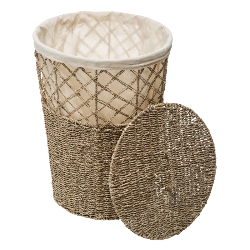 Wellhome cesta con tapa ø38x52 cm en beige de mimbre