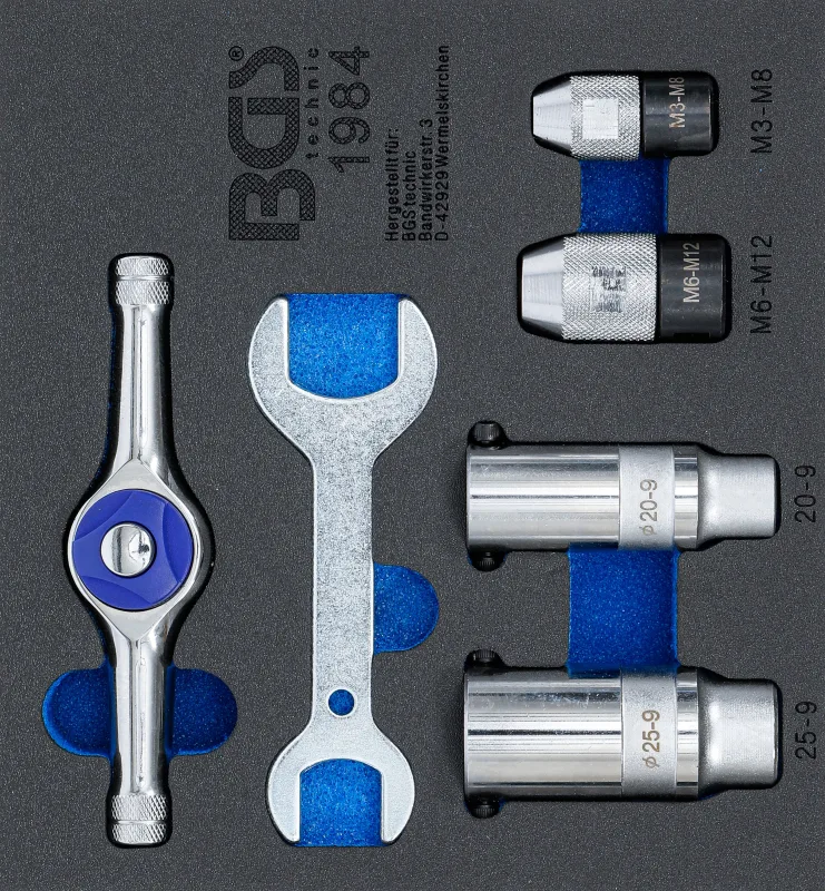 Bandeja para carro 1/6: juego de herramientas con carraca para machos y terrajas | 6 piezas