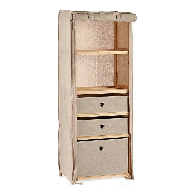 Estantería beige madera tela (28 x 113 x 42 cm)