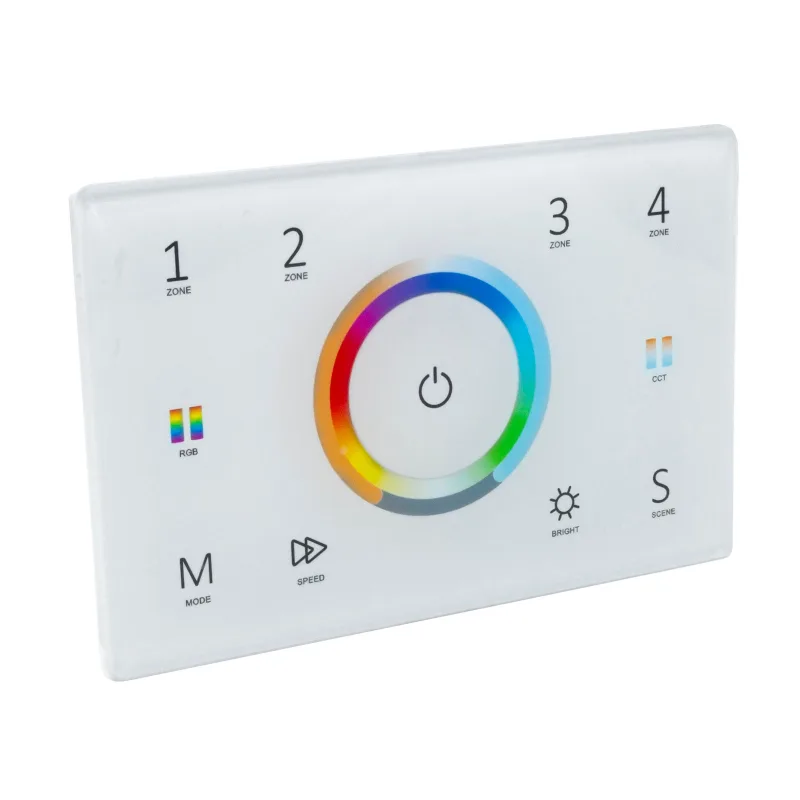 Controlador rf panel wall empotrable 503 control remoto rgbw rgb cct compatible con dmx512 4 zonas 230v