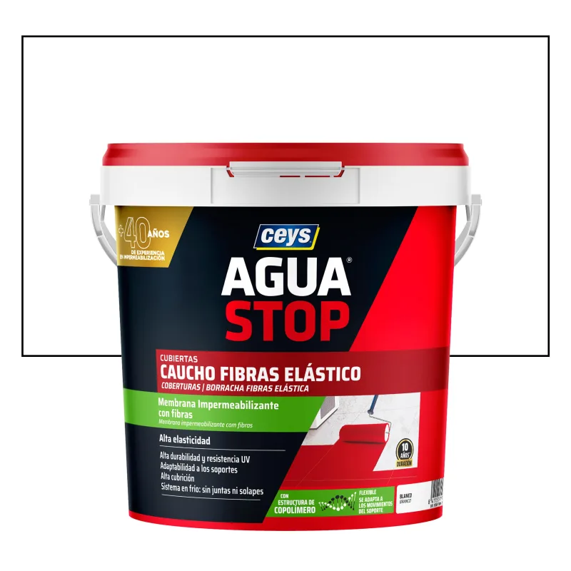 Pintura impermeabilizante exterior aguastop caucho color blanco para balcones multimaterial 5kg. acrílico. para impermeabilizar.